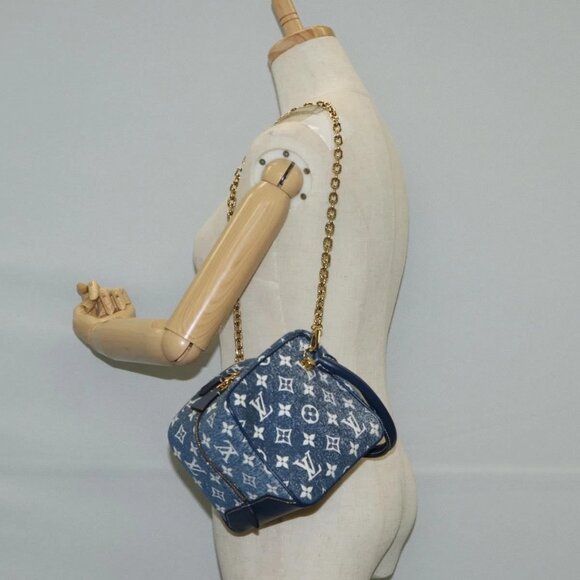 LOUIS VUITTON Monogram Denim Square bag Hand Bag Blue - Picture 14 of 16
